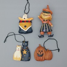 Halloween Ornaments Witch Ghost Cat And Pumpkin Resin Lot Of 4