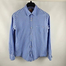 HUGO BOSS ORANGE Shirt Mens Large White Blue Checks Long-Sleeve Button-up