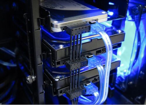 Cable de alimentación serie ATA AYA 16" 4 pines IDE Molex a 5 SATA 18 AWG manga negra - Imagen 2 de 4