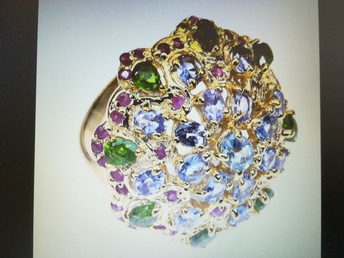 Oval Blue Zircon Chrome Diopside Ruby Tanzanite 925 Sterling Silver Ring In Box - Picture 11 of 11