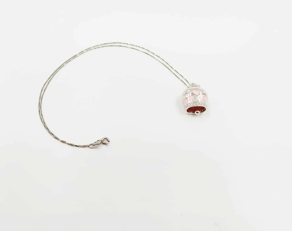 COLLANA CAMPANELLA TRAFORATA SMALTATA ROSA IN ARGENTO 925 RODIATO IN ORO 18KT - Immagine 2 di 3