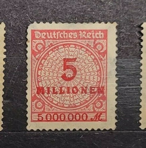 German Reich Empire Stamp 5 - 10 million mark 1923 Inflation Numeral on Rosette - Picture 2 of 3