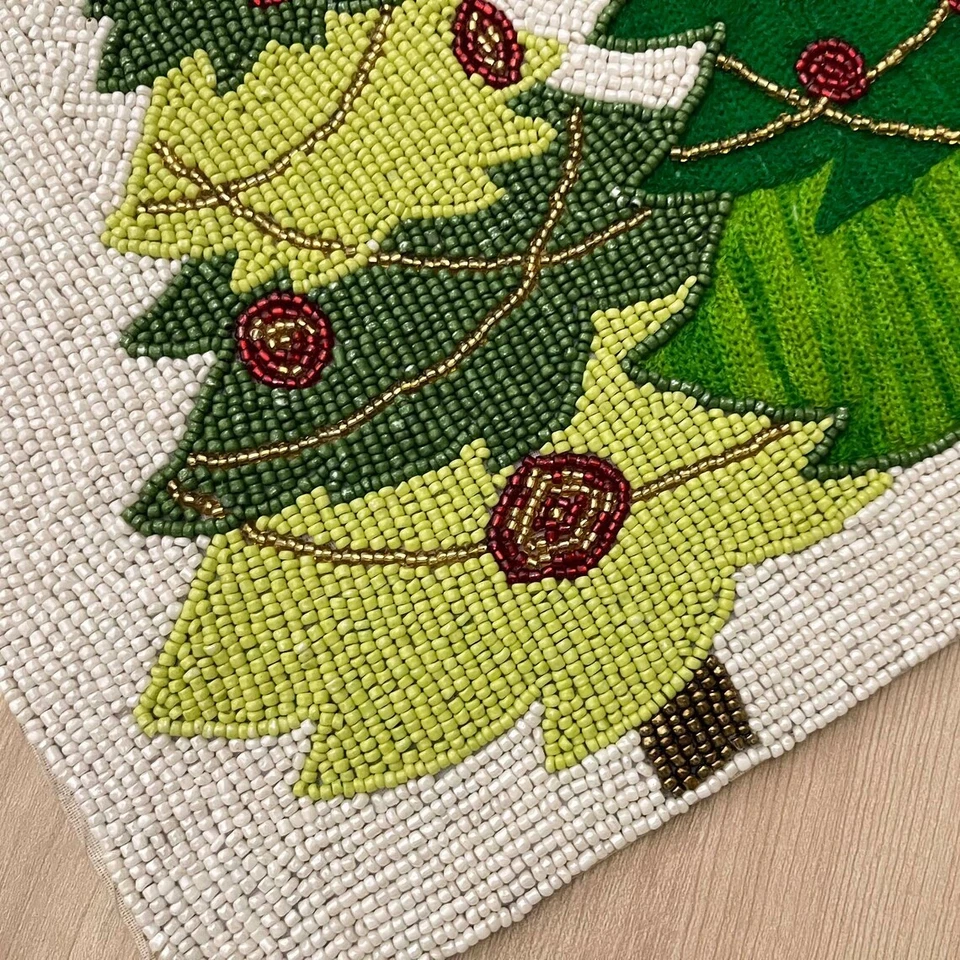 Handmade table runner, bead work and embroidery for Christmas, 13x36inch - Image 3 of 4