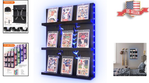 Baseball Trading Card Shelf, Sports Wall Display with LED Light, Wood Holder ... - Picture 2 of 8