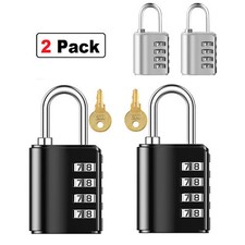 2 Pack 4 Digit Combination Padlock with Key for School Gym Locker Waterproof