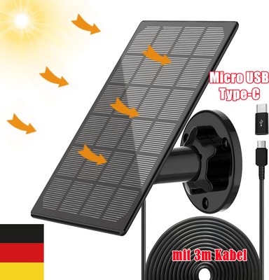 Type C/USB 3M Kabel Solarpanel Überwachungskamera Aussen Akku,360° Einstellbare