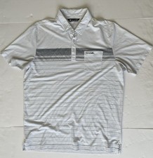 Travis Mathew Men XL Golf Polo White Gray Short Sleeve Stripe Pocket Performance