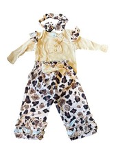 Girls Pants Set Ribbed Top Leopard Print Ruffle Beige Brown Size 0-3M Unbranded