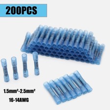 200X Blue 16-14AWG Heat Shrink Butt Wire Splice Seal Connectors Terminals Crimp