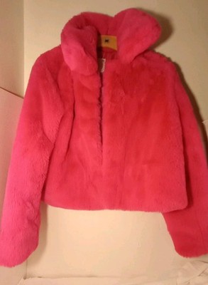 So Women's Pink Fluffy Coat Small Cropped Preppy