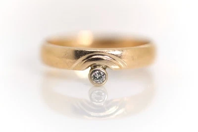 Vintage Damenring Solitär Brillant Diamant Gelbgold 585 – 14kt - 0,03ct, Gr. 56 - Bild 1 von 4