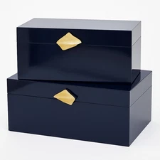 Vintiquewise Set of 2 Decorative Wooden Storage Boxes with Gold Accent