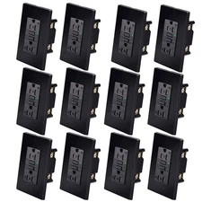 12PCS Weather Resistant TR Black GFCI Outlet 15A ETL Certified LED Status Light