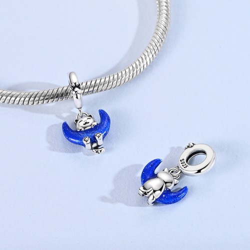 MULA New 925 Sterling Silver Charms Luminous Cat Moon Pendant fit Women Bracelet - Picture 3 of 7