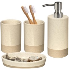 Bathroom Accessories Set 4, Beige Soap Dispenser for Bathroom, Toothbrush Hol...