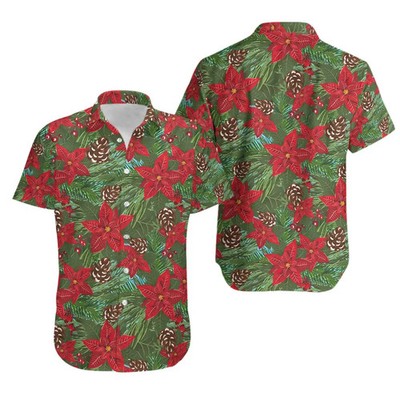 Christmas Poinsettia Holiday Aloha Hawaiian Shirt
