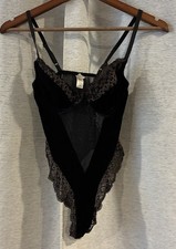 VTG 1998 Rare Y2K Victoria s Secret Black Velvet Teddy Lingerie Bodysuit 36B