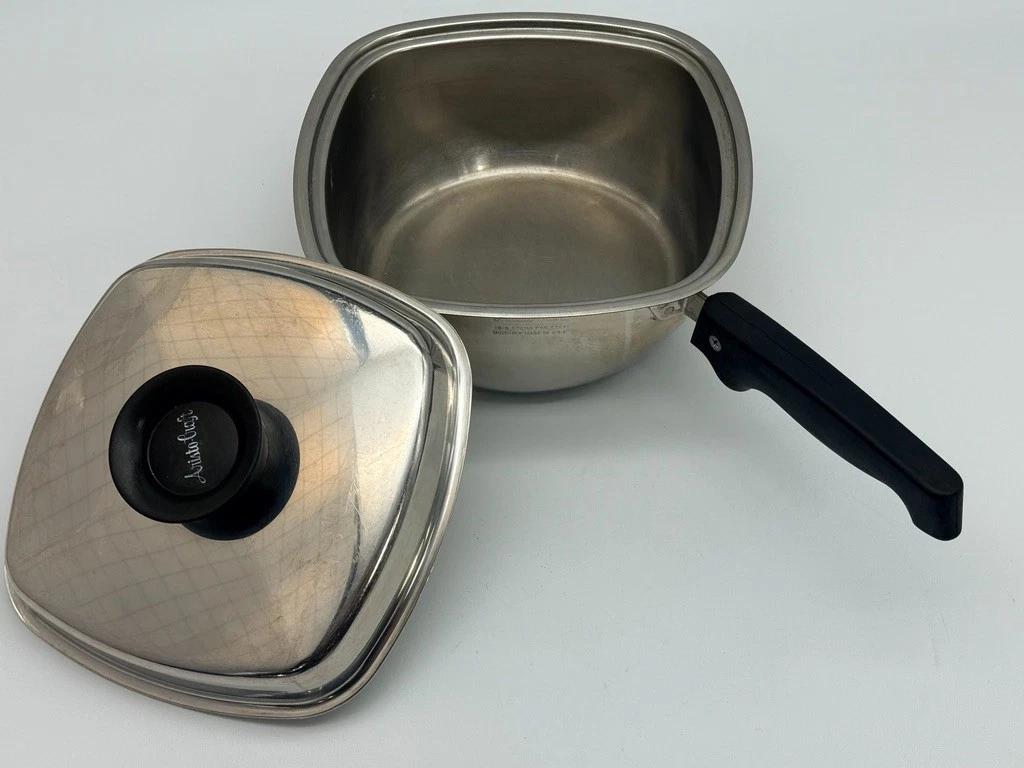Vintage 8” West Bend Aristo-Craft 18-8 4 Ply Square Stainless Steel Sauce Pan