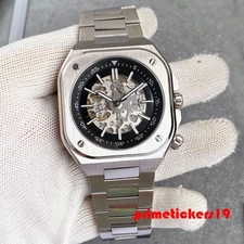 Tandorio Mechanical NH70 Men's 42mm Square Skeleton Watch Transparent Back Lume