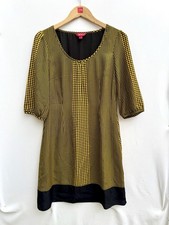 Monsoon Black Gold Dot Print Dress Scoop Neck Cap Sleeve Tunic Womens UK 10
