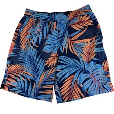 Speedo Mens Tropical Palm Leaf Swim Trunk Blue Orange Board Shorts Small 1125254