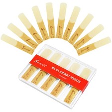 10 Pack Bb Clarinet Reeds with Plastic Box, Strength 2.5, Light Brown