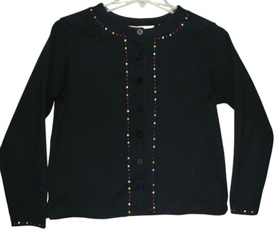 Bechamel Jacket Womens Small Black embroidered button knit cardigan crew neck