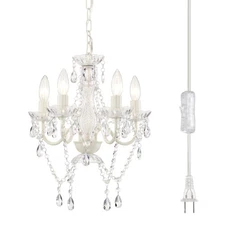 Plug in Chandeliers, 4-Light White Small Acrylic Crystal Hanging Ceiling Lamp...