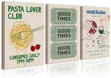 Vintage Trendy Green Canvas Wall Art Set of 3 - Good Times Ticket Posters Pri...