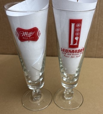 VINTAGE MILLER HIGH LIFE Stemmed Fluted STYLE BEER GLASS, 8.5'', Cedar Rapids, IA