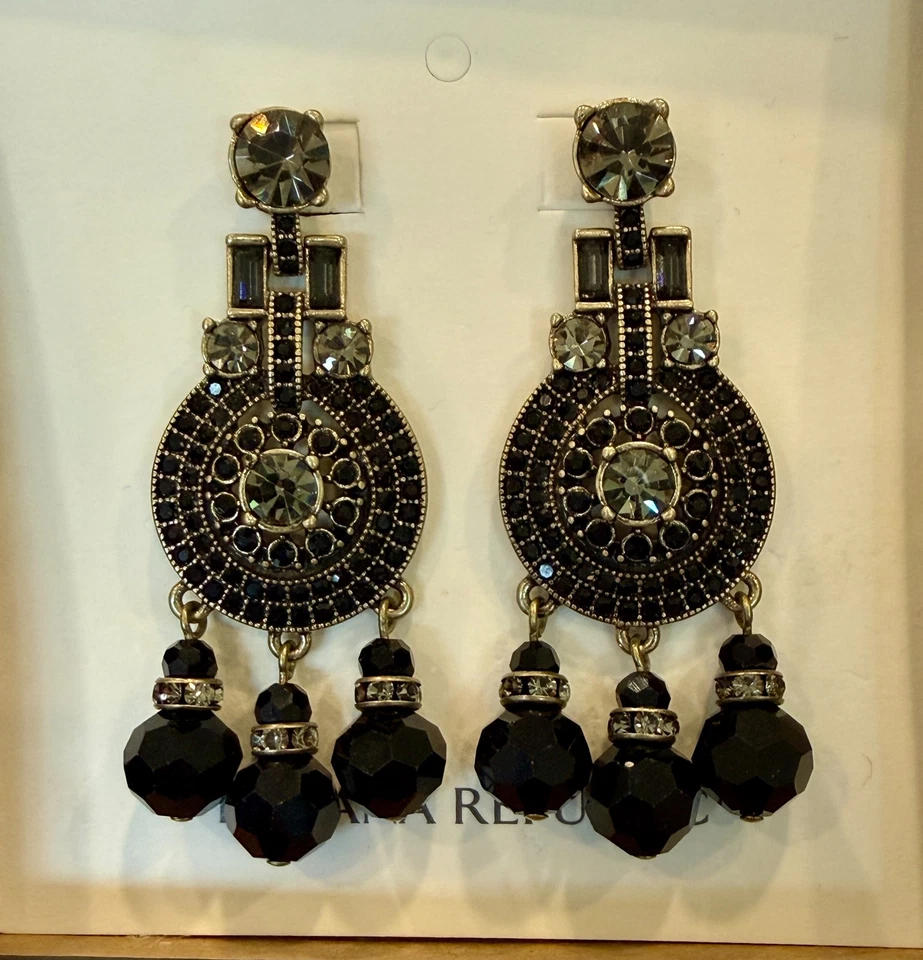Banana Republic Black Crystal Statement Chandelier Earrings NWT - Image 4 of 4