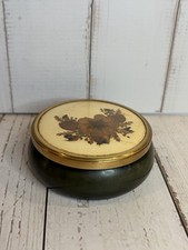 Vintage Framecraft Pressed Flower Trinket Box Green Ceramic Made in UK