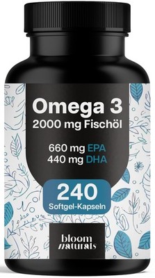 Omega 3 Fischöl - 240 Softgel Kapseln - 2000mg mit 660mg EPA & 440mg DHA pro Tag