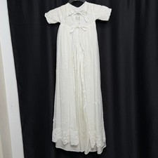 Vintage Baby Christening Gown White Lace Tulle Embroidered Formal Infant Long
