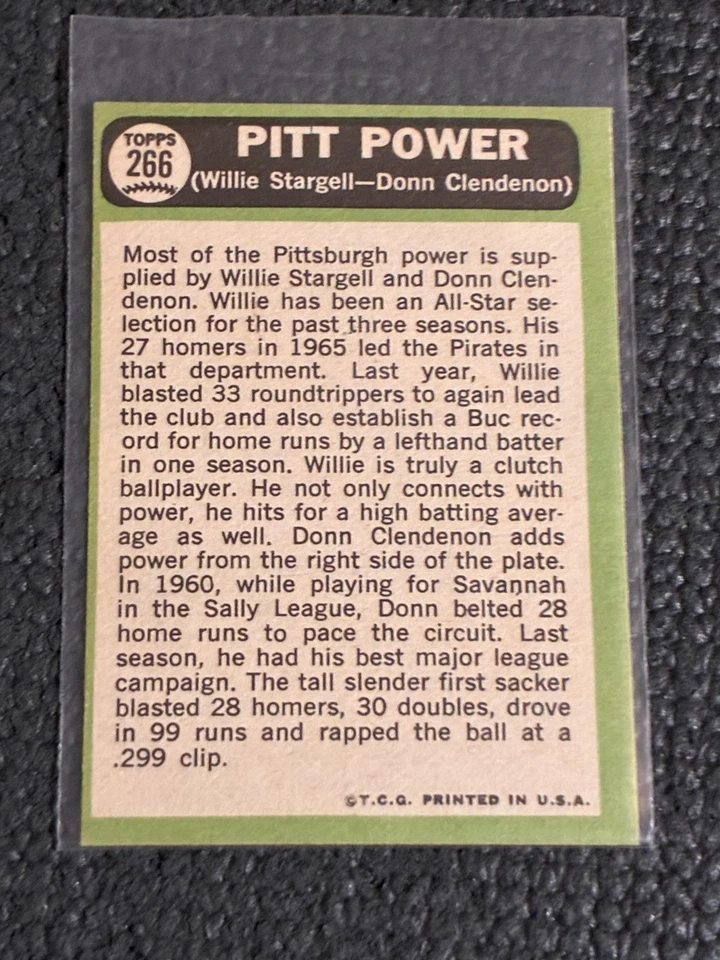 1967 Topps Pitt Power Willie Stargell & Donn Clendenon #266 - sin pliegues Foto 2 de 2