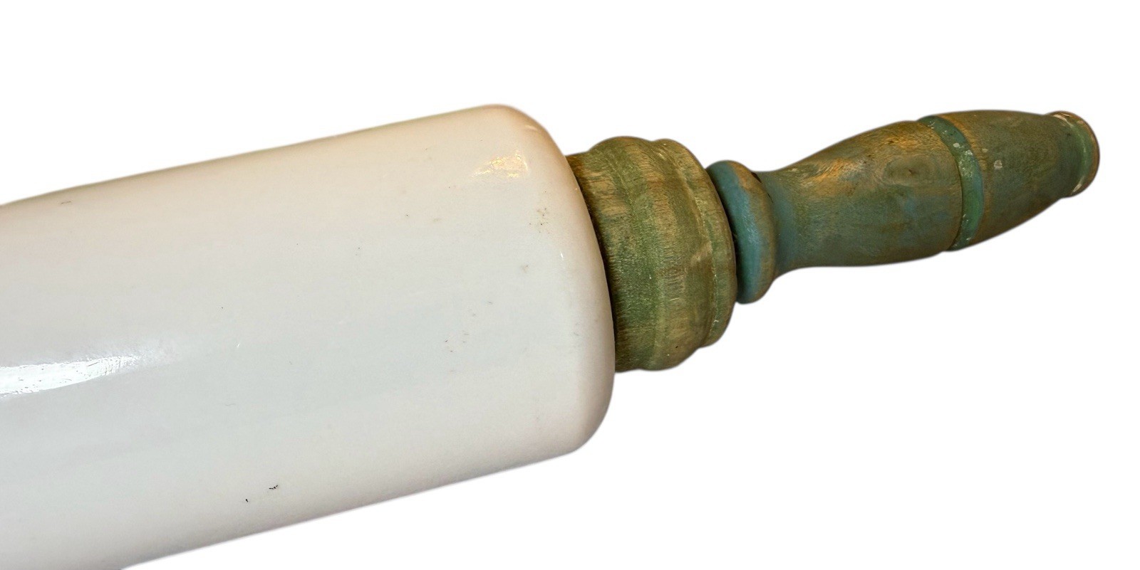 Antique Imperial Milkglass Rolling Pin With Green Painted Wooden Handles 1920s