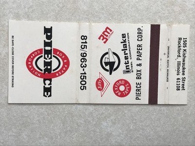 BA595 Matchbook Cover Pierce Box Paper Corp Manufacturer Rockford Illinois IL