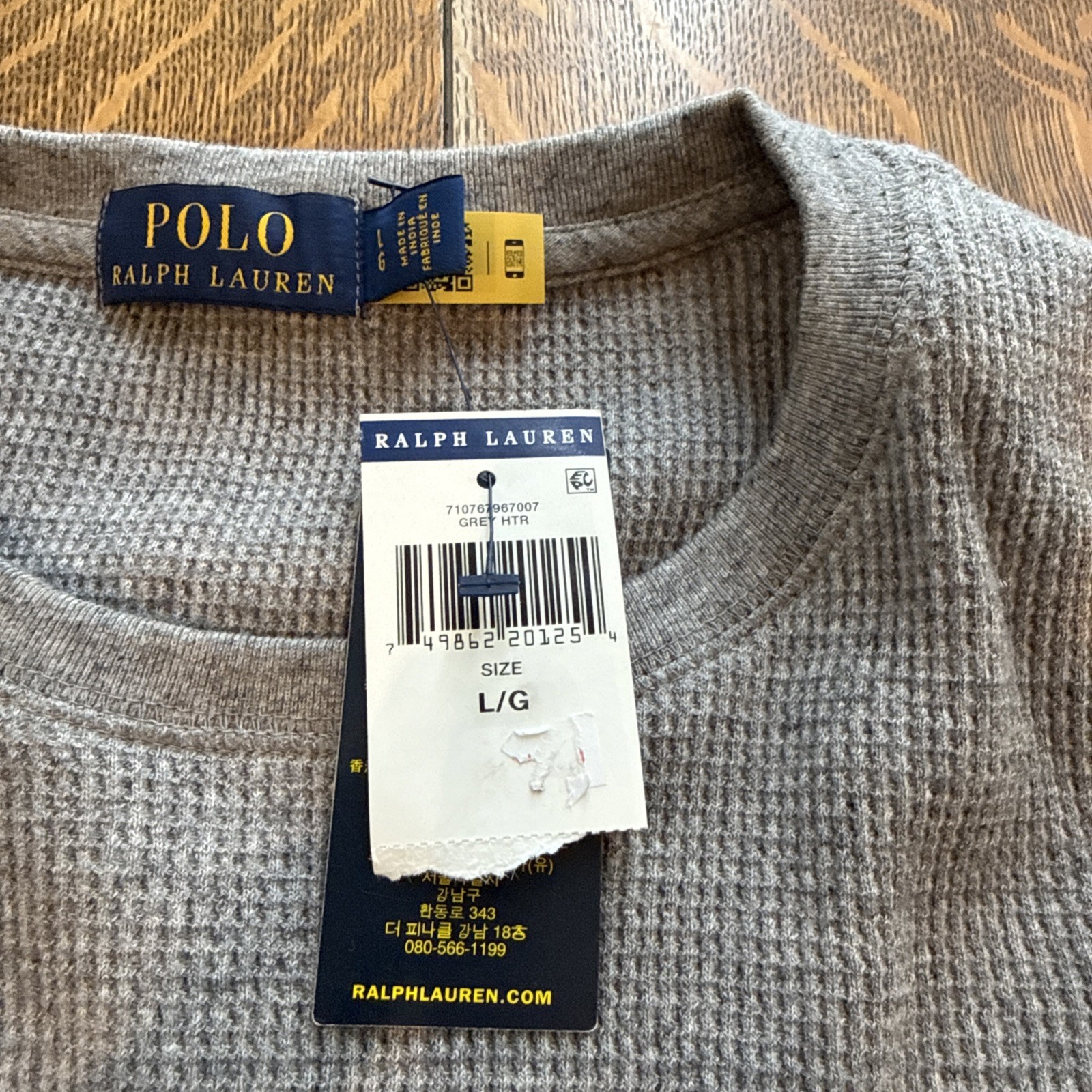 Polo Ralph Lauren Mens Thermal Shirt Large Slim Fit Gray Long Sleeve Waffle Knit thumbnail 4