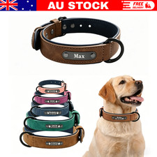 Soft Leather Personalised Dog Collar Custom ID Name for Small Medium Large Dogs