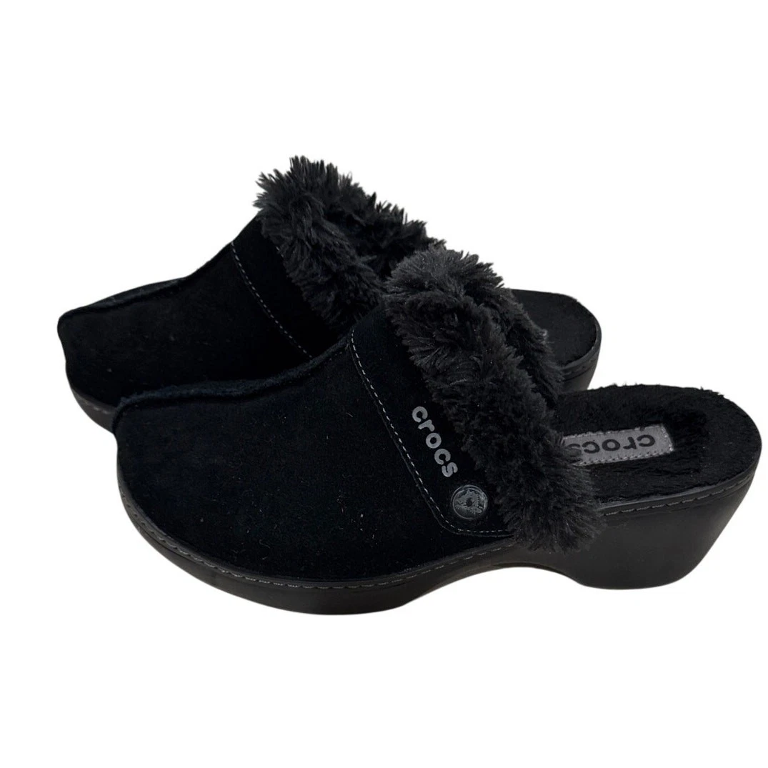 CROCS Black Plush Fur Slide Clogs s-l400.jpg main image 4