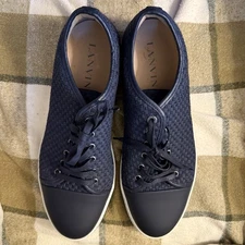 Lanvin Men's Low Top Woven Canvas Cap Toe Sneakers - Blue -  Size 12