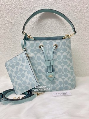 NWT Coach Rowan Bucket Bag In Signature Canvas CEZ36 in Gold/Light Blue
