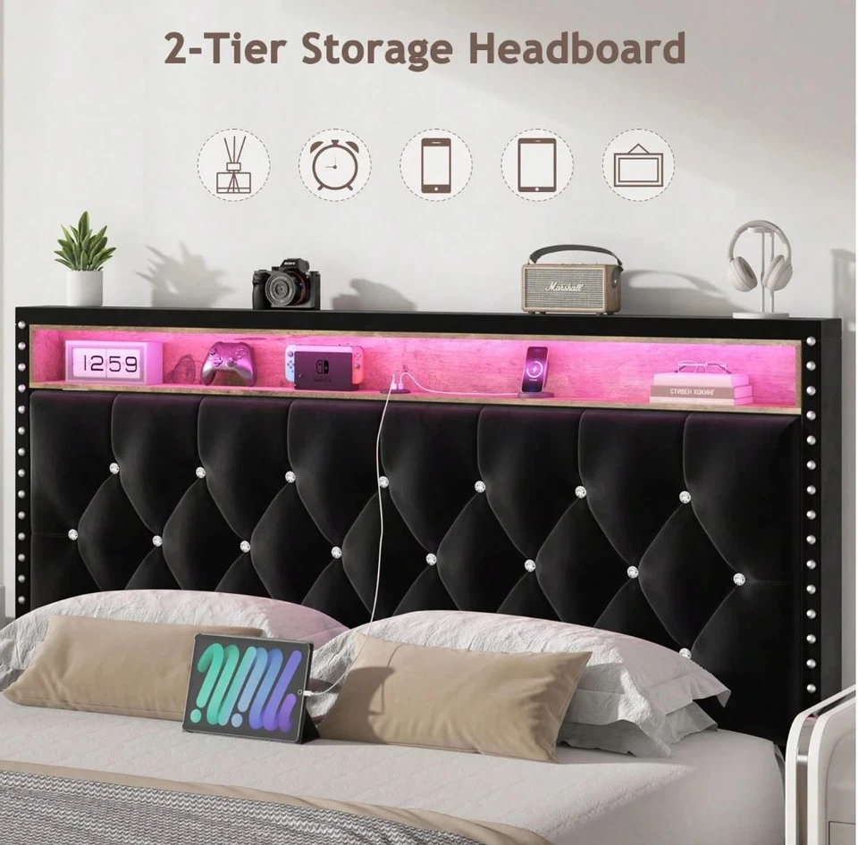 Marco de cama tapizado LED [ENVÍO GRATUITO] Foto 4 de 4