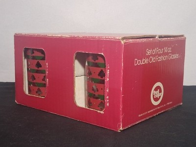 Set of 4 Vintage The Cellar Double Old-Fashion Christmas Glasses IN BOX