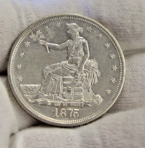 1875 S US Trade Silver Dollar $1 AU (Cleaned)