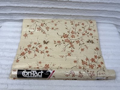 2 Vtg roll Con-Tact Brown Flower  Contact Paper Shelf Liner (1 New/1 Open)