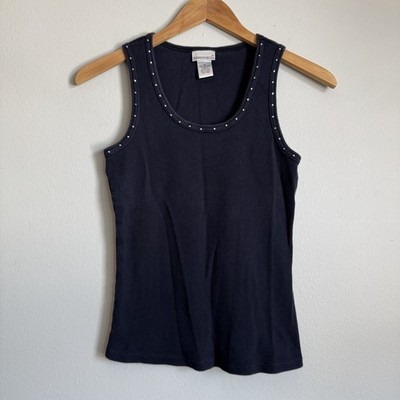 Vintage Fashion Bug Ribbed Tank Top Black Floral Y2K Grunge Goth Womens Medium