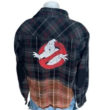 GhostBusters Plaid Flannel Shirt Shacket SMALL Oversized Unique Upcycled Spooky