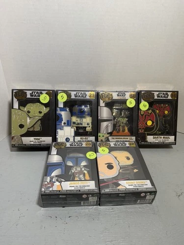Funko Pop Pin Star Wars Lot Yoda R2-D2 Mandalorian Darth Maul Jango Count Dooku
