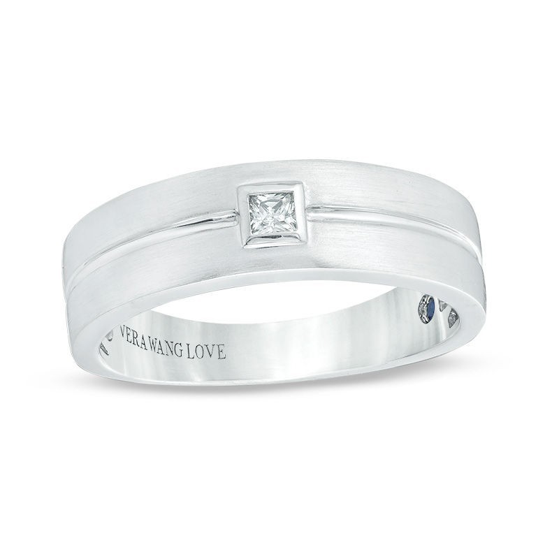 Vera Wang 14k white gold .10ct bezel set diamond wedding band ring mens 7.2g